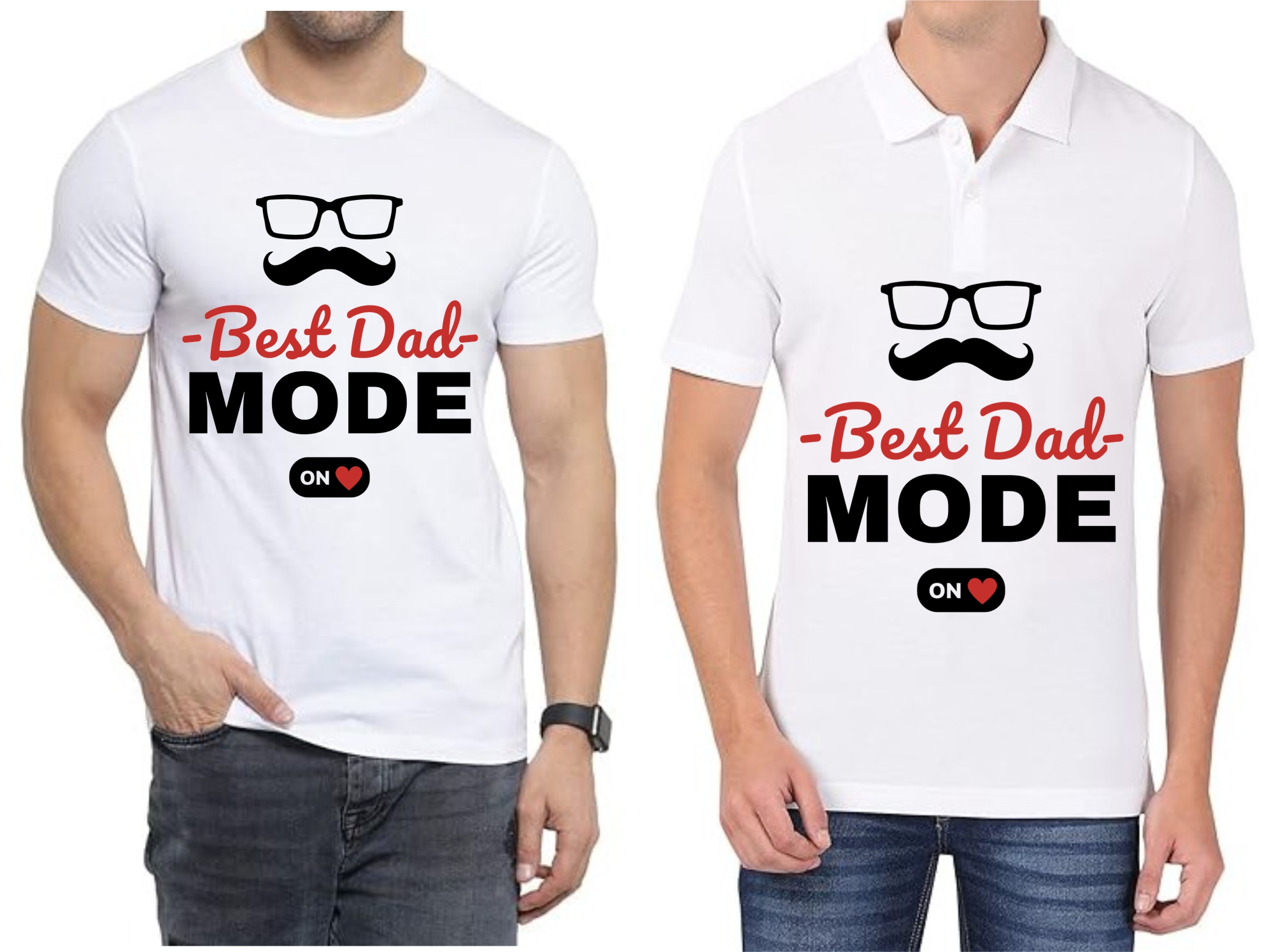 Best Dad Mode ON Polo/ Round Neck Men White T-Shirt