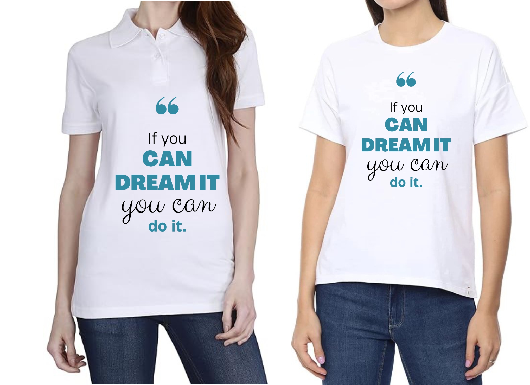 Dream It Do It Polo/ Round Neck Women White T-Shirt
