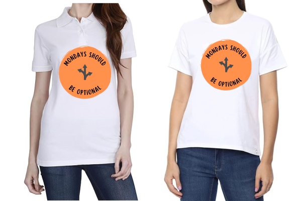 Mondays Optional Polo/ Round Neck Women White T-Shirt