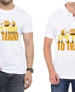 Time to Train Polo/ Round Neck Men White T-Shirt