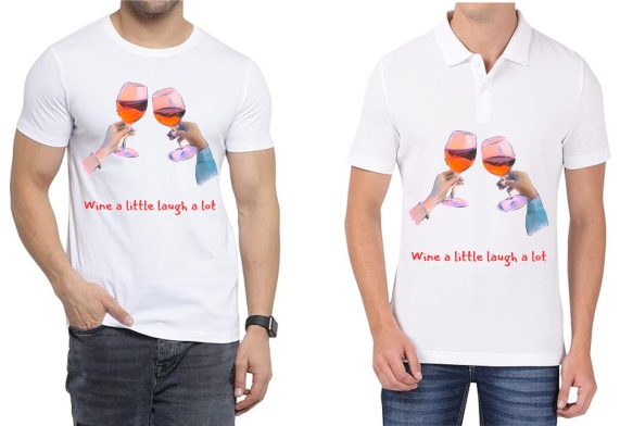 Wine A Little Laugh A Lot Polo/ Round Neck Men White T-Shirt