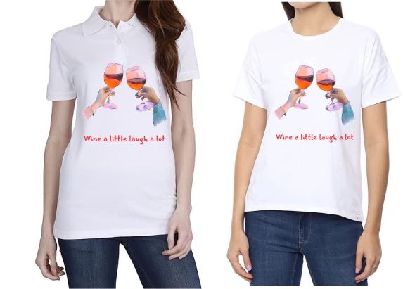 Wine A Little Laugh A Lot Polo/ Round Neck Women White T-Shirt