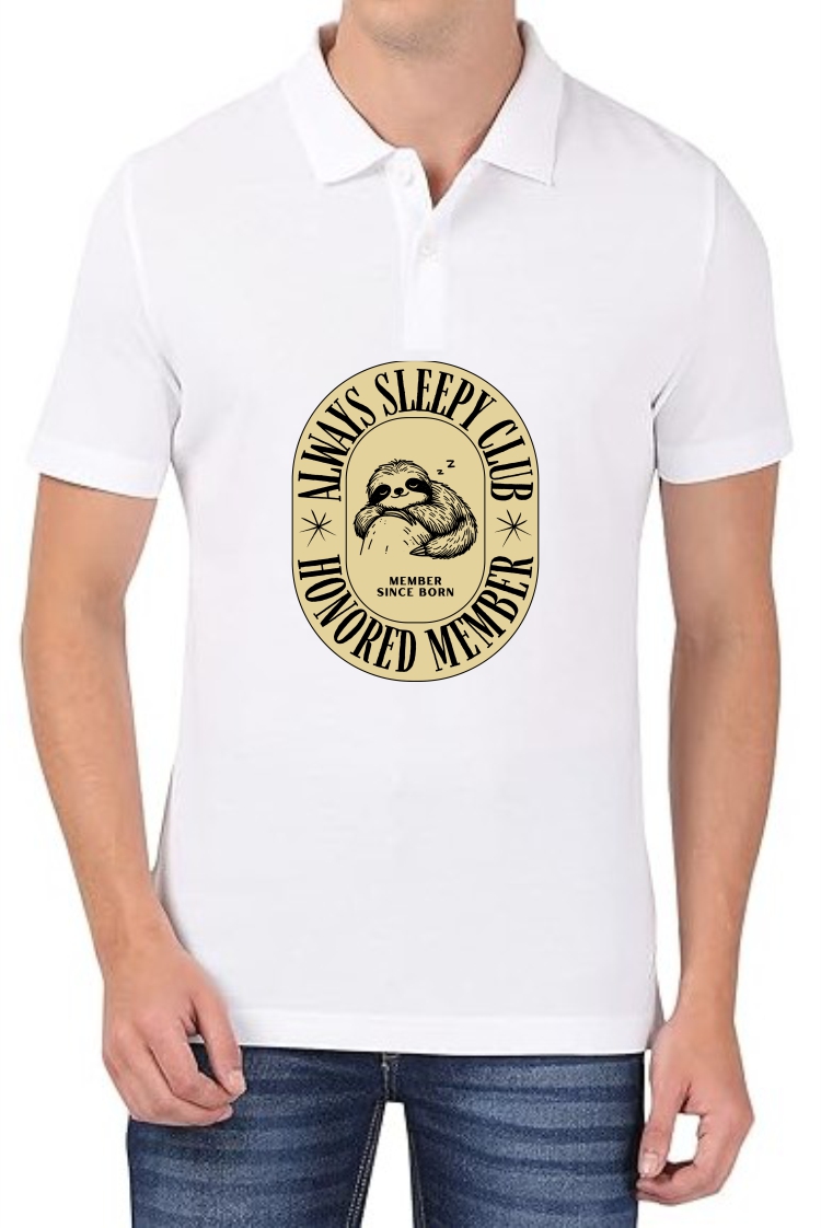 Always Sleepy Club1 Polo Men White T-Shirt