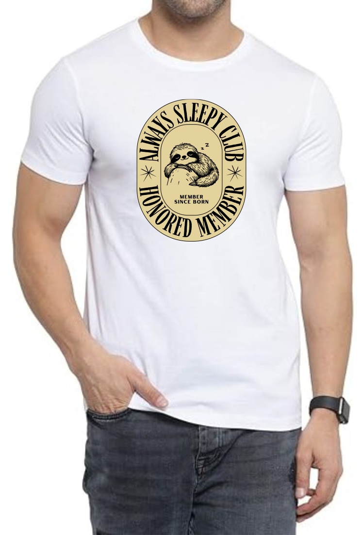 Always Sleepy Club1 Round Neck Men White T-Shirt