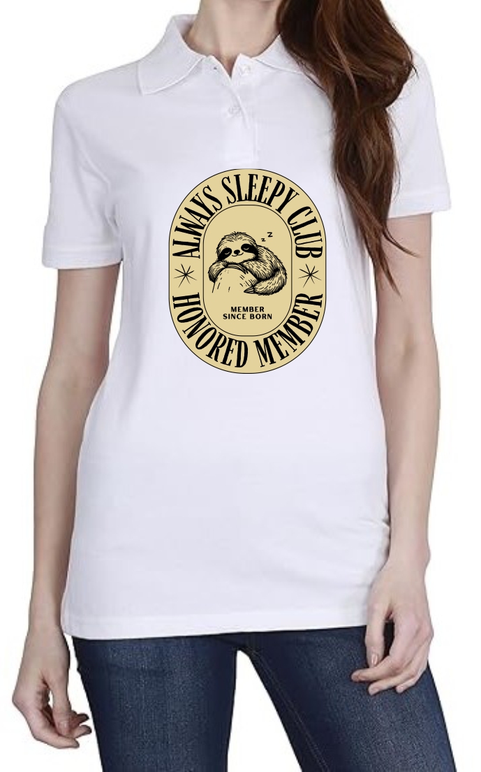 Always Sleepy Club1 Polo Women White T-Shirt