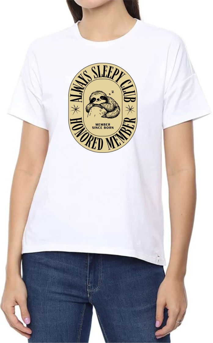Always Sleepy Club1 Round Neck Women White T-Shirt