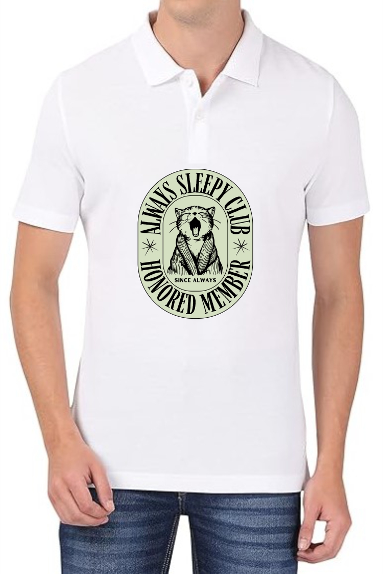 Always Sleepy Club Polo Men White T-Shirt