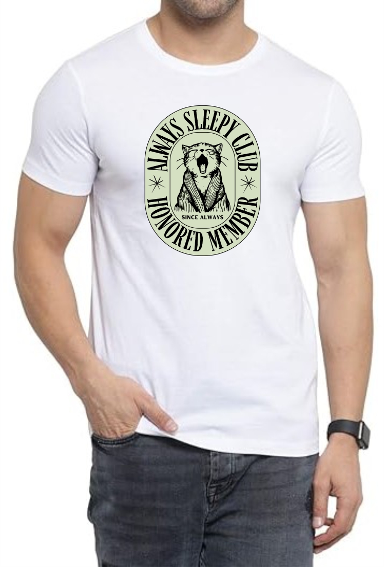 Always Sleepy Club Round Neck Men White T-Shirt