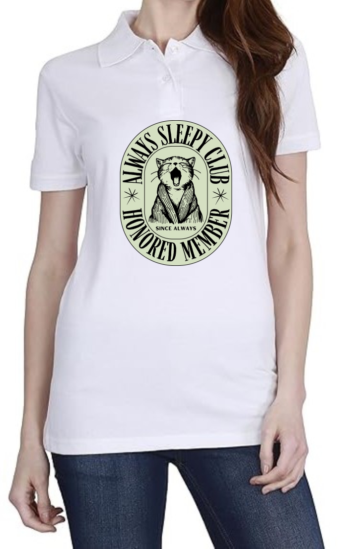 Always Sleepy Club Polo Women White T-Shirt