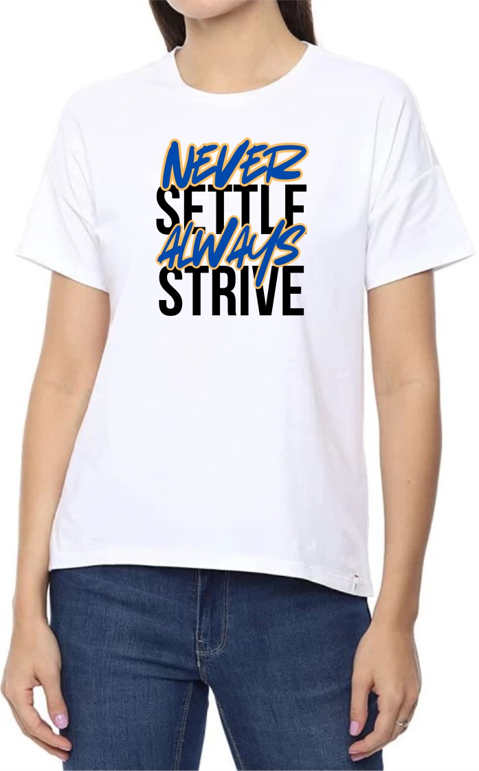 AlwaysStrive (BLU) Round Neck Women White T-Shirt