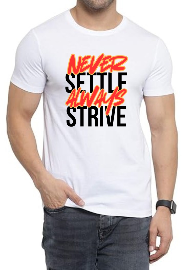 Always Strive (ORA) Round Neck Men White T-Shirt