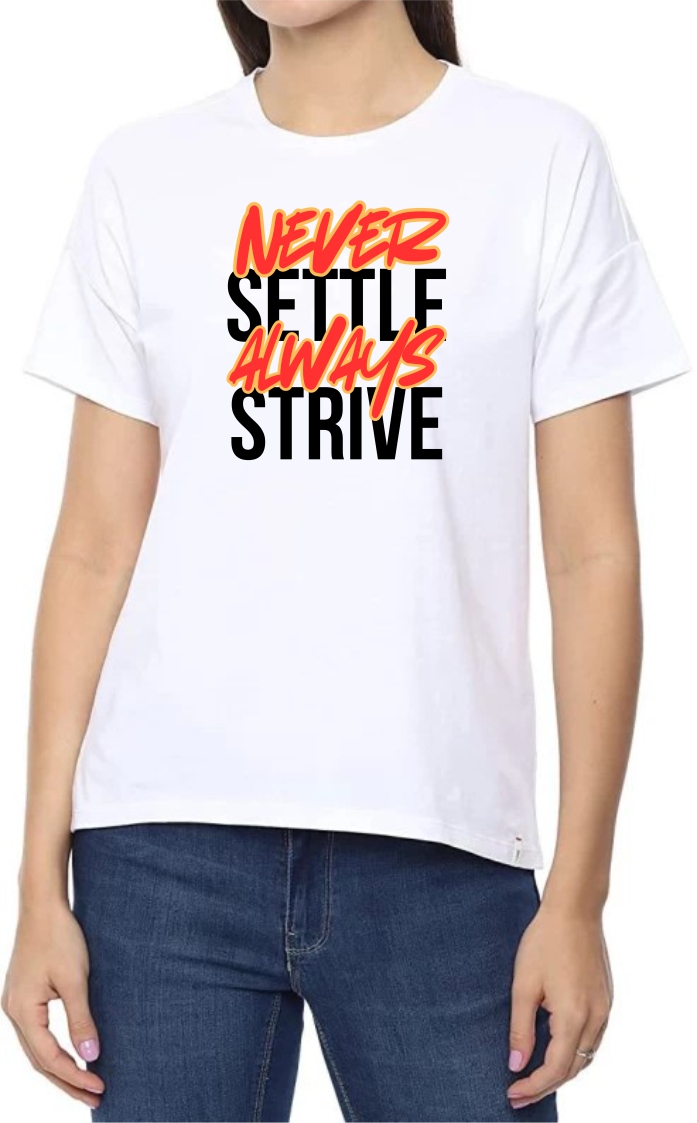 Always Strive (ORA) Round Neck Women White T-Shirt