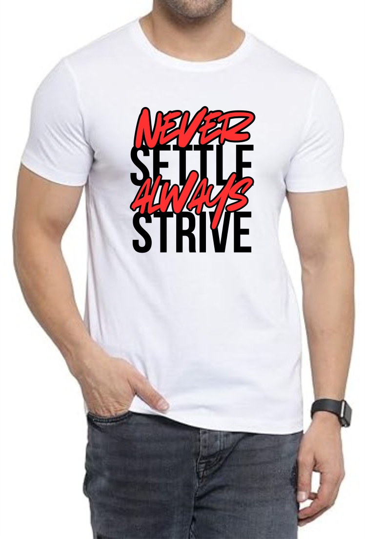 Always Strive (RED) Round Neck Men White T-Shirt