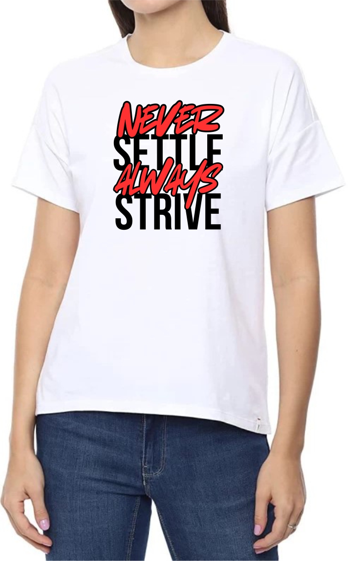 Always Strive (RED) Round Neck Women White T-Shirt