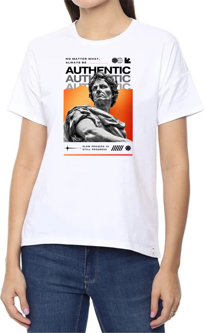 Authentic Round Neck Women White T-Shirt