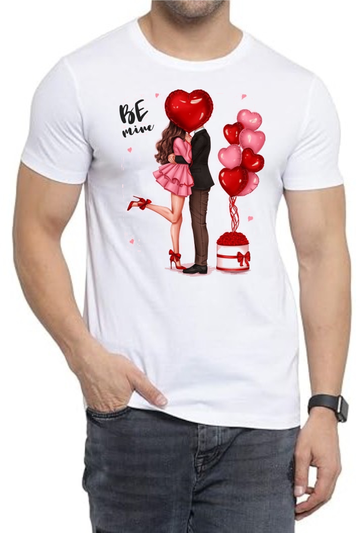 Be Mine Round Neck Men White T-Shirt