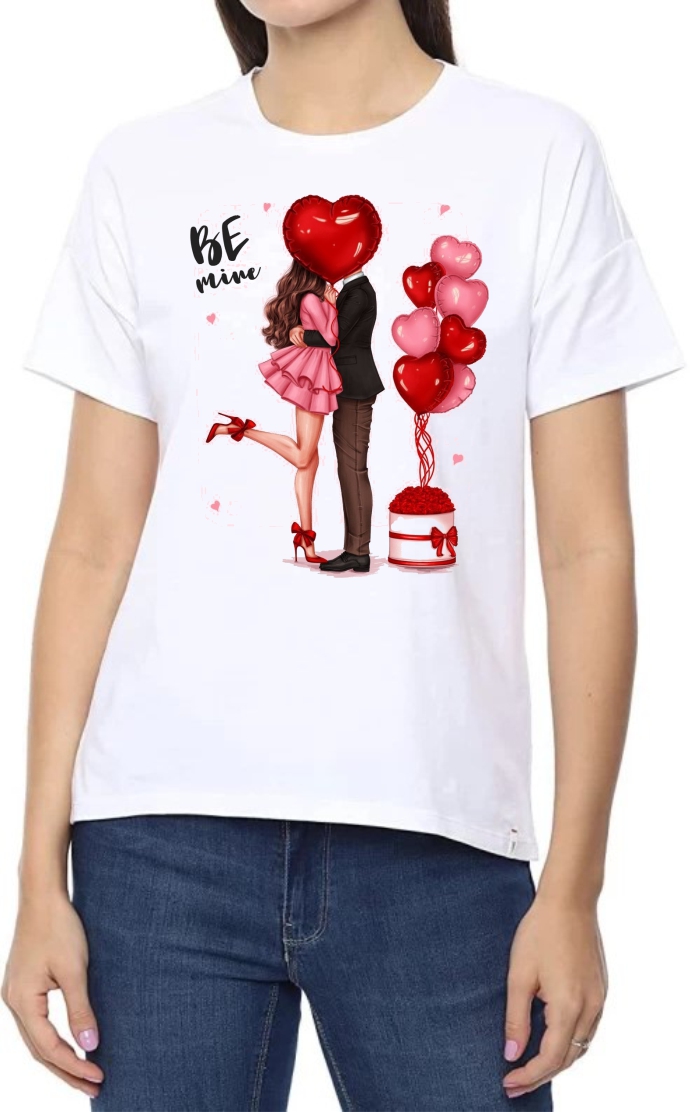 Be Mine Round Neck Women White T-Shirt