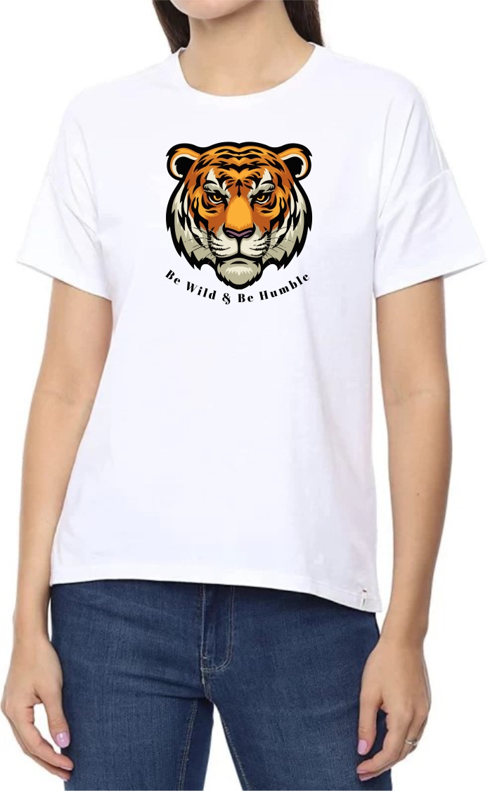 Be Wild Round Neck Women White T-Shirt