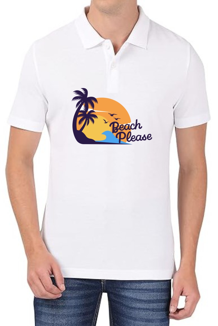 Beach Please Polo Men White T-Shirt