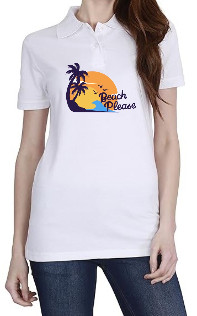 Beach Please Polo Women White T-Shirt