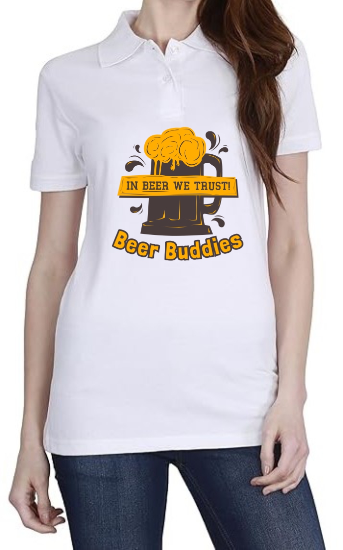 Beer Buddies Polo Women White T-Shirt