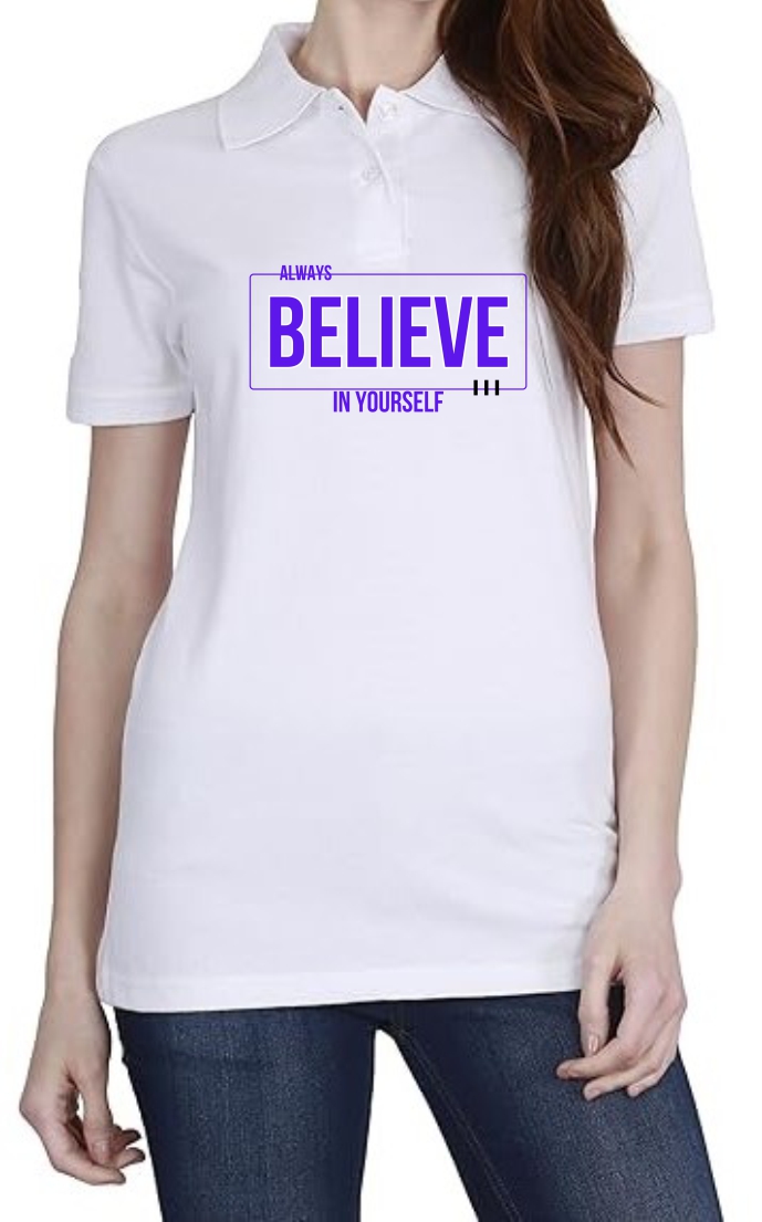 Believe in Urself (BLU) Polo Women White T-Shirt