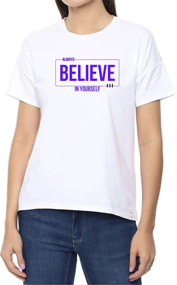 Believe in Urself (BLU) Round Neck Women White T-Shirt