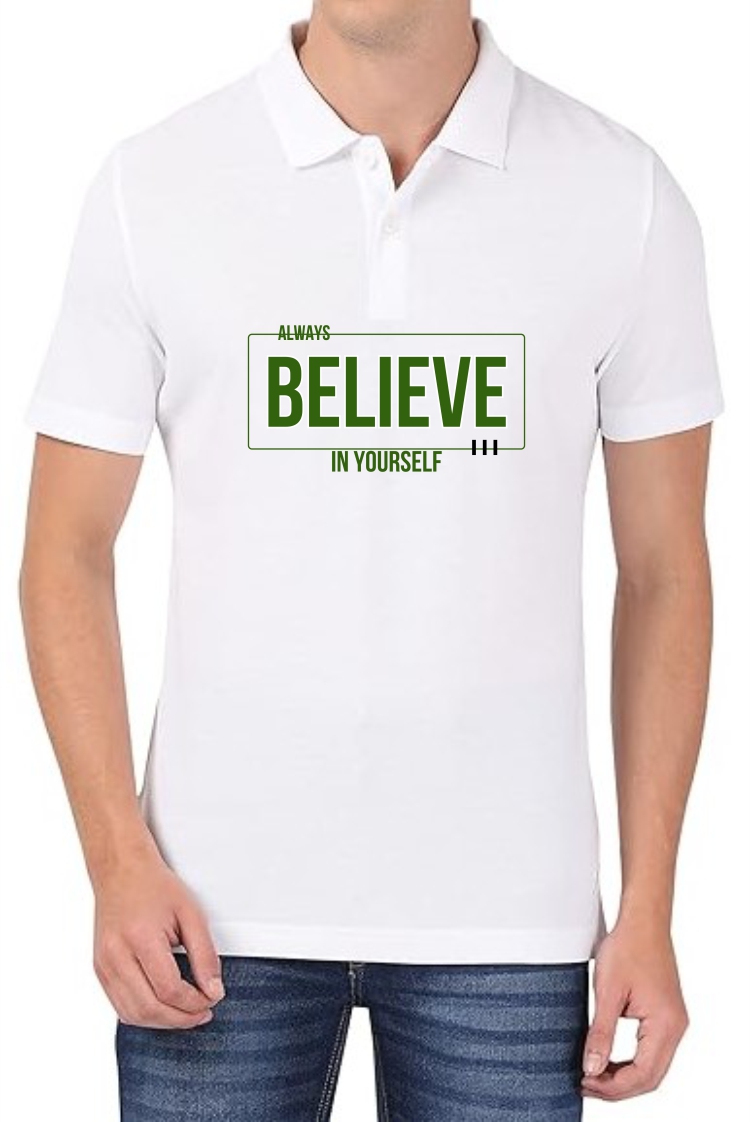 Believe in Urself (GREEN) Polo Men White T-Shirt