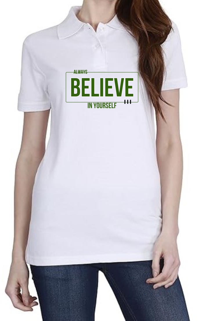 Believe in Urself (GREEN) Polo Women White T-Shirt