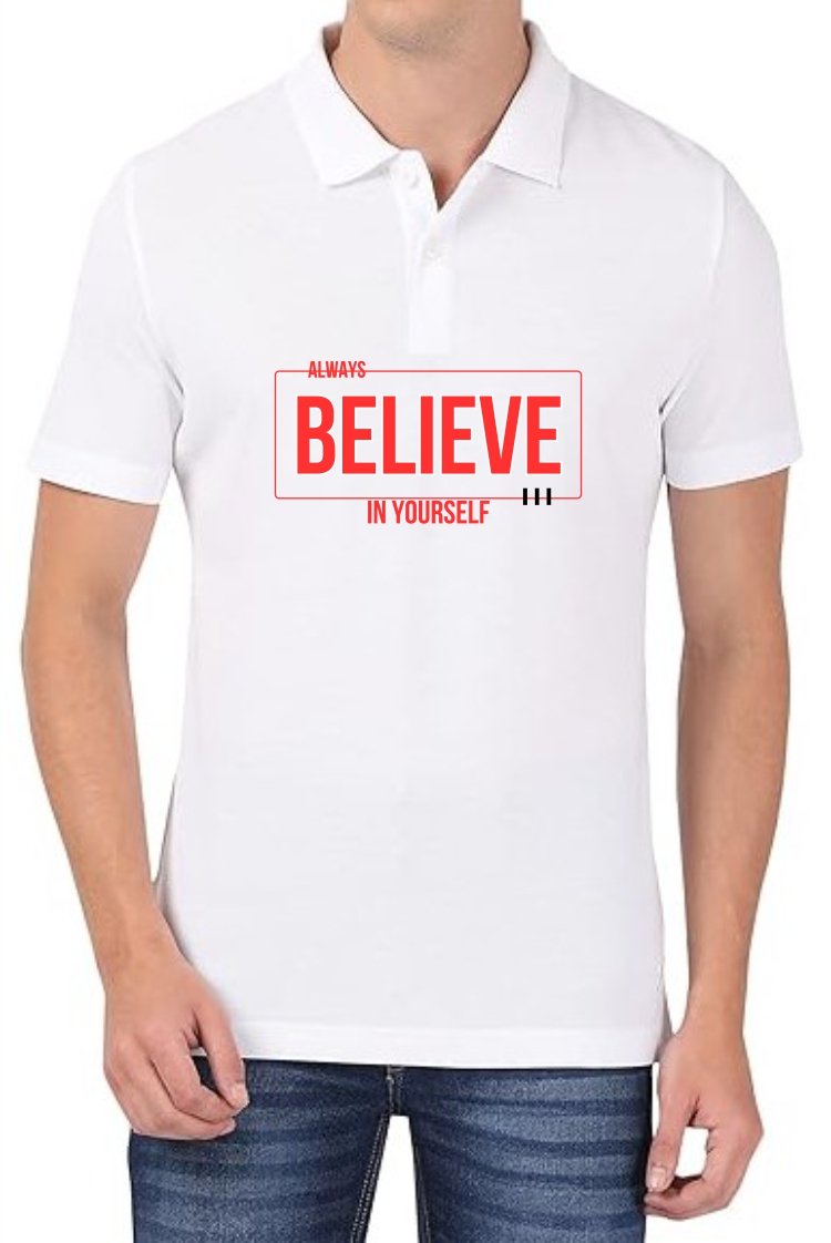Believe in Urself (RED) Polo Men White T-Shirt