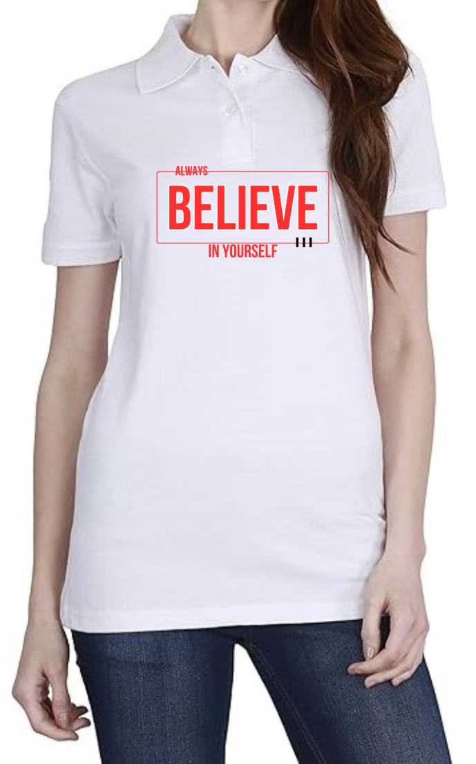 Believe in Urself (RED) Polo Women White T-Shirt