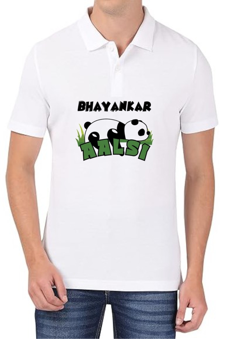 Bhayankar Aalsi Polo Men White T-Shirt