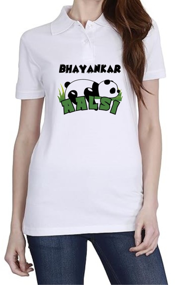 Bhayankar Aalsi Polo Women White T-Shirt