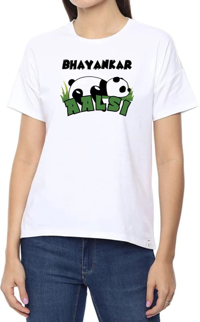 Bhayankar Aalsi Round Neck Women White T-Shirt