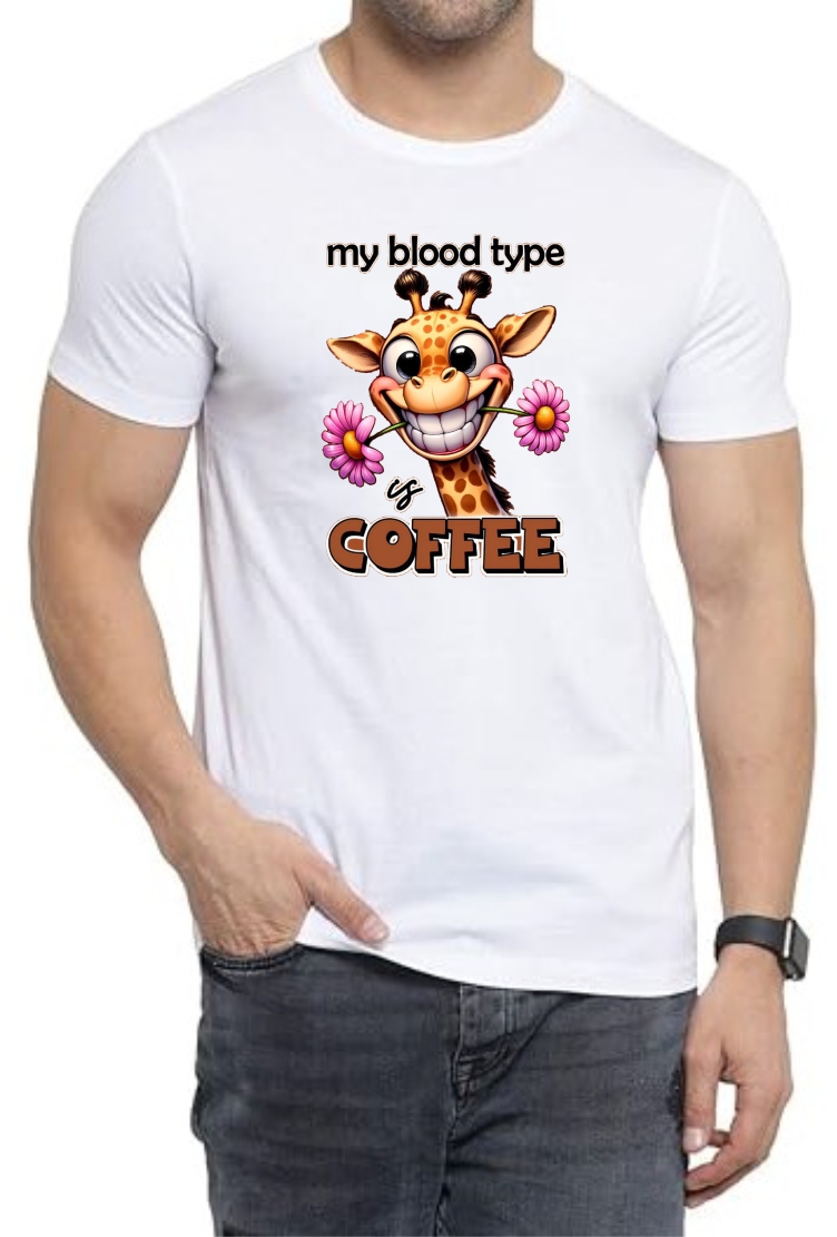 Blood Type Round Neck Men White T-Shirt