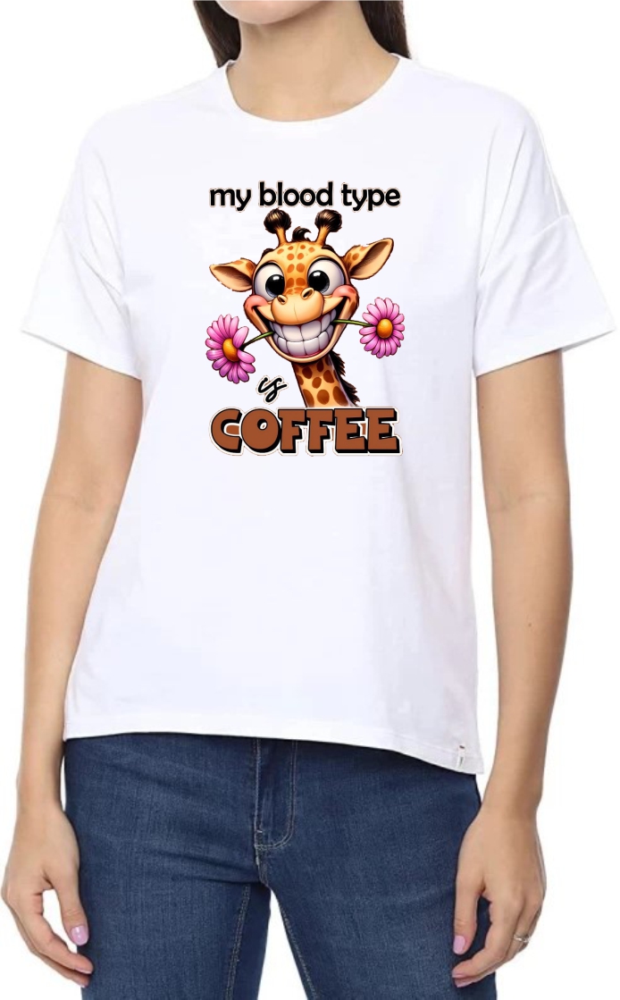 Blood Type Round Neck Women White T-Shirt