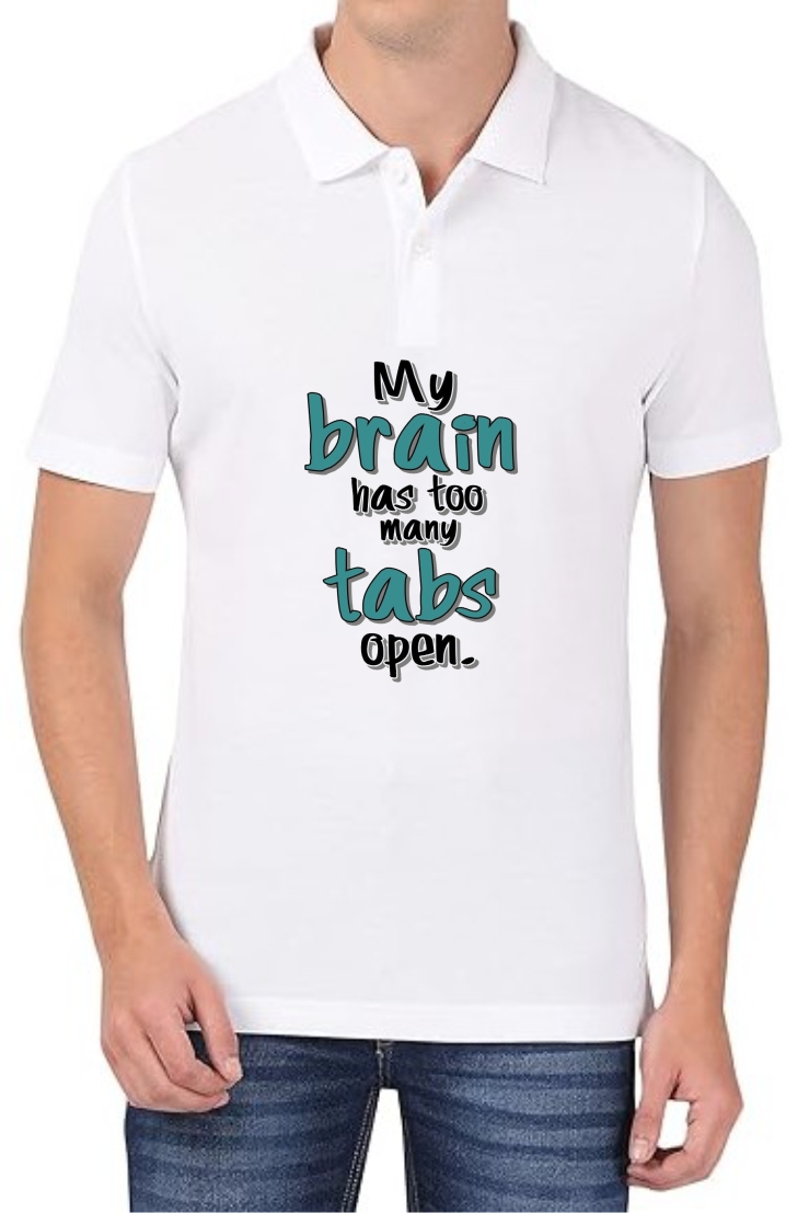 Brain Tabs Polo Men White T-Shirt