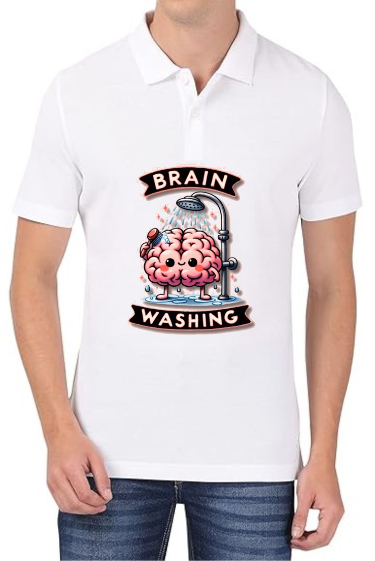 Brain Washing Polo Men White T-Shirt