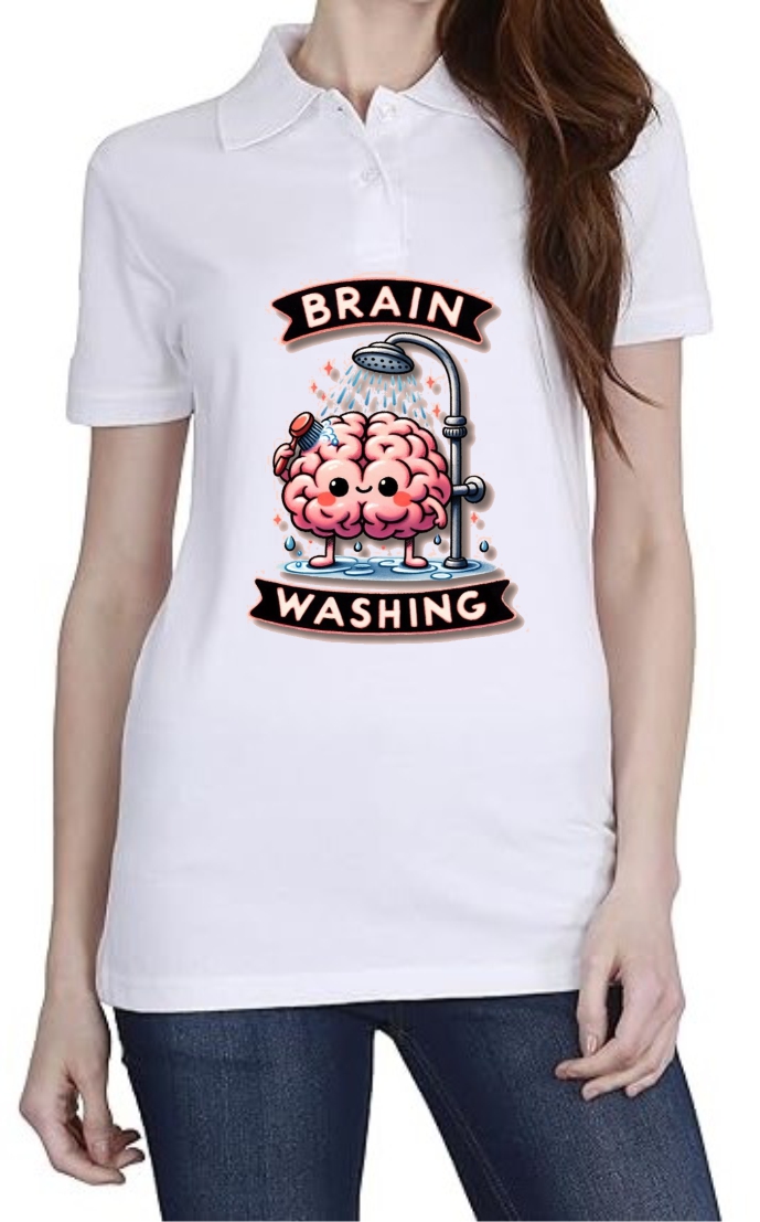 Brain Washing Polo Women White T-Shirt