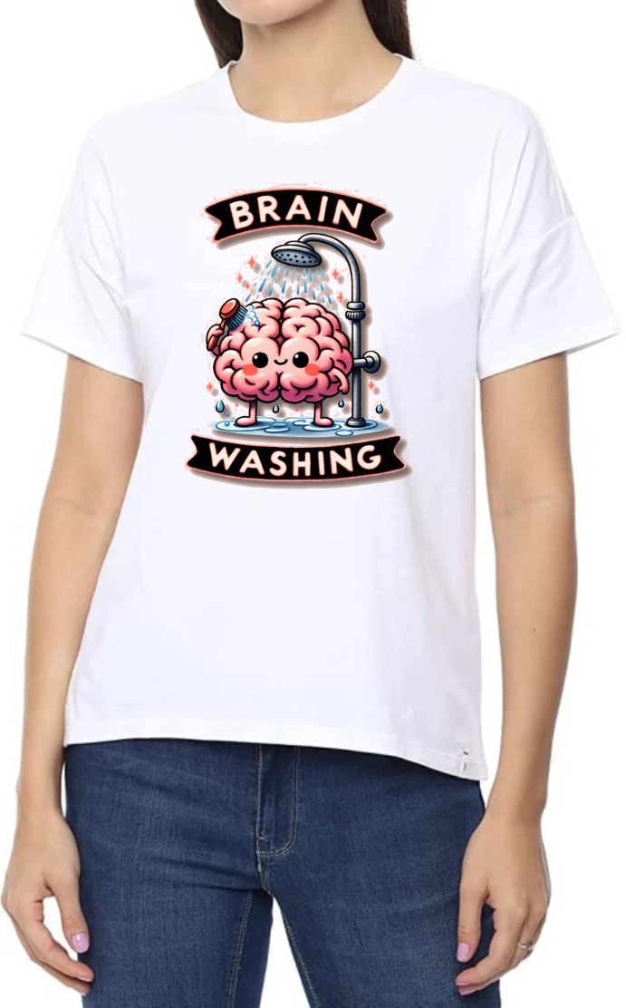 Brain Washing Round Neck Women White T-Shirt