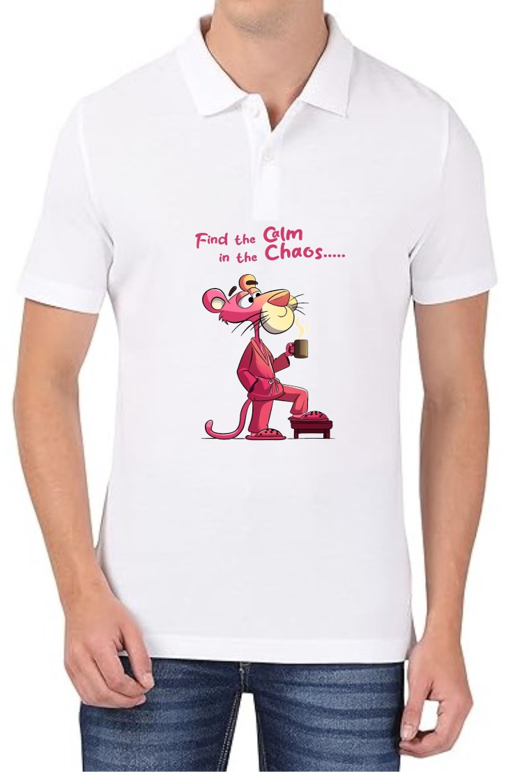 Calm Chaos Polo Men White T-Shirt