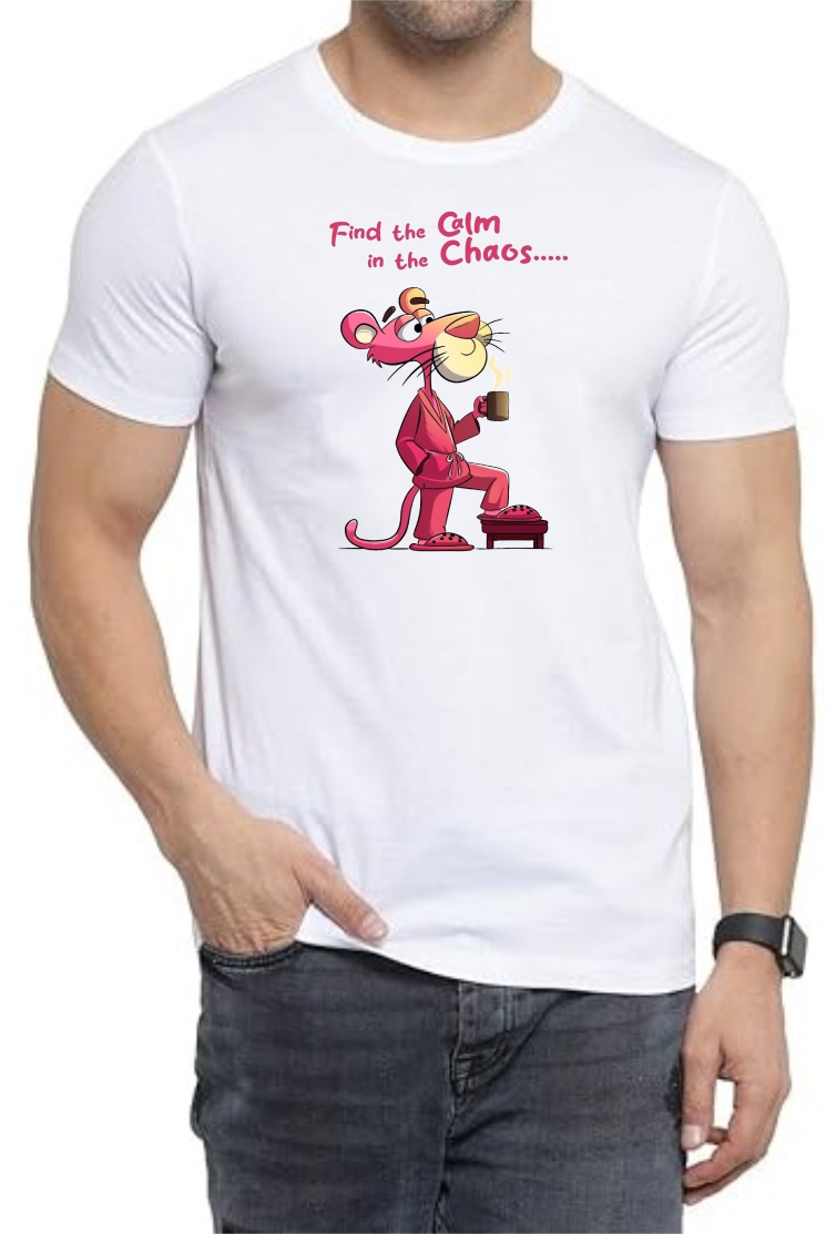 Calm Chaos Round Neck Men White T-Shirt