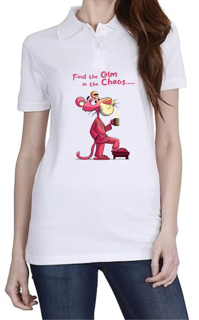 Calm Chaos Polo Women White T-Shirt