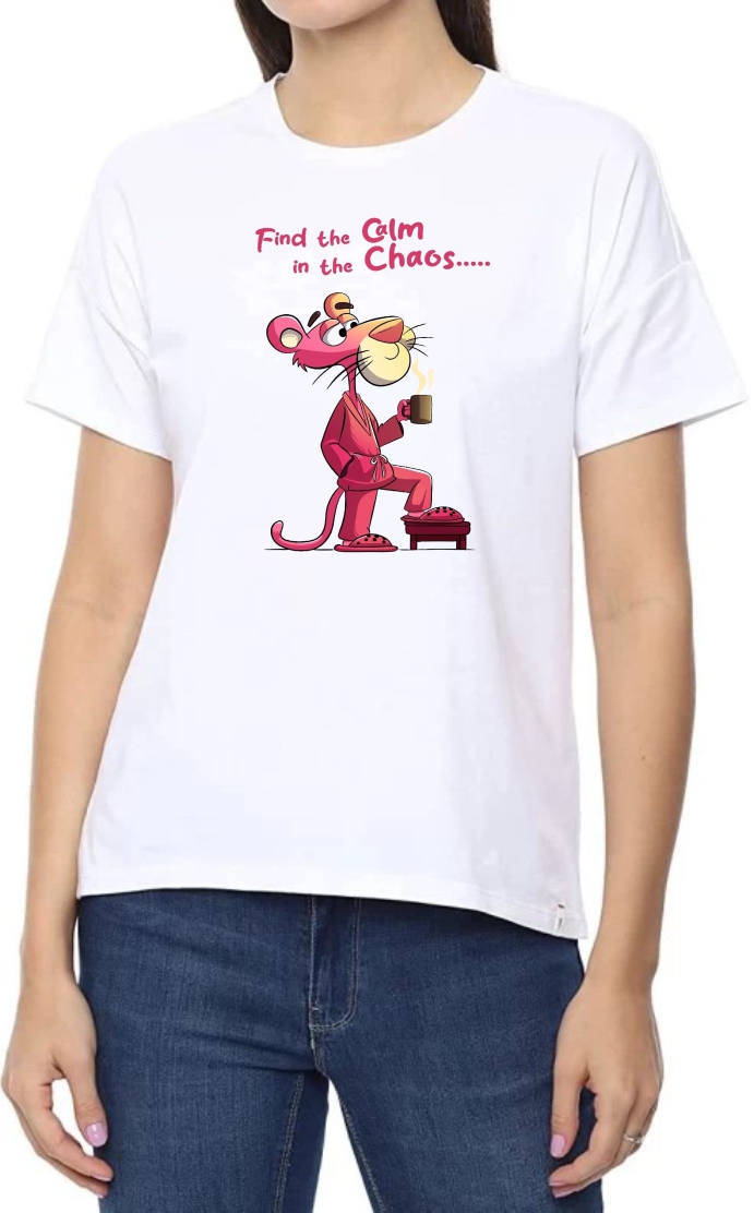 Calm Chaos Round Neck Women White T-Shirt