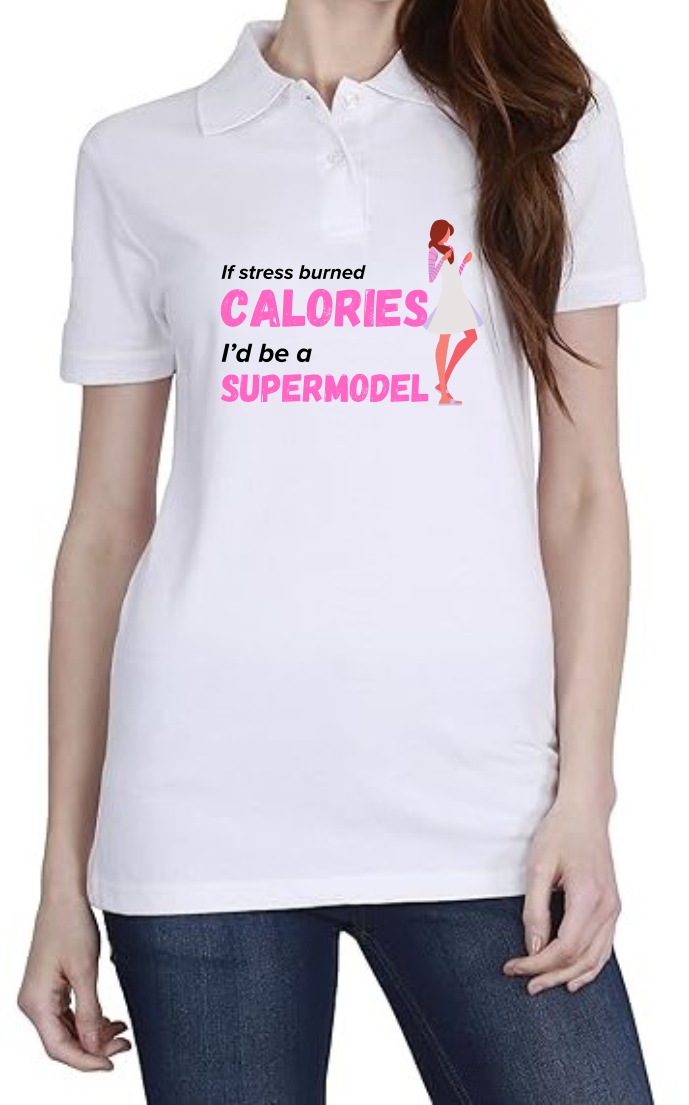 Calories (BLK-Pink) Polo Women White T-Shirt