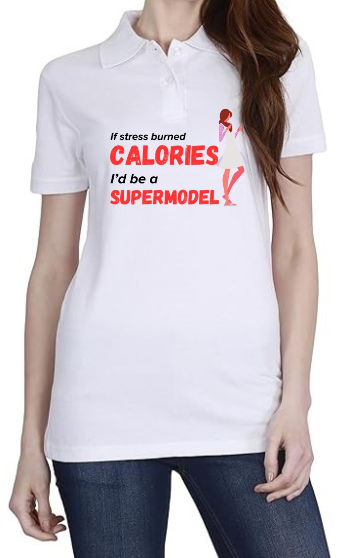 Calories (BLK-Red) Polo Women White T-Shirt