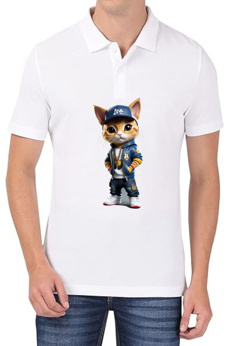Cat Swag Polo Men White T-Shirt