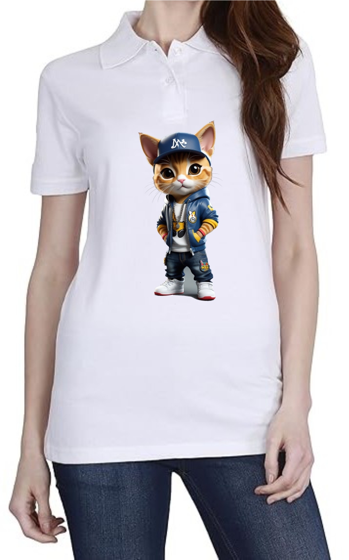 Cat Swag Polo Women White T-Shirt