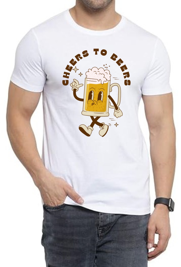 Cheers to Beers Round Neck Men White T-Shirt