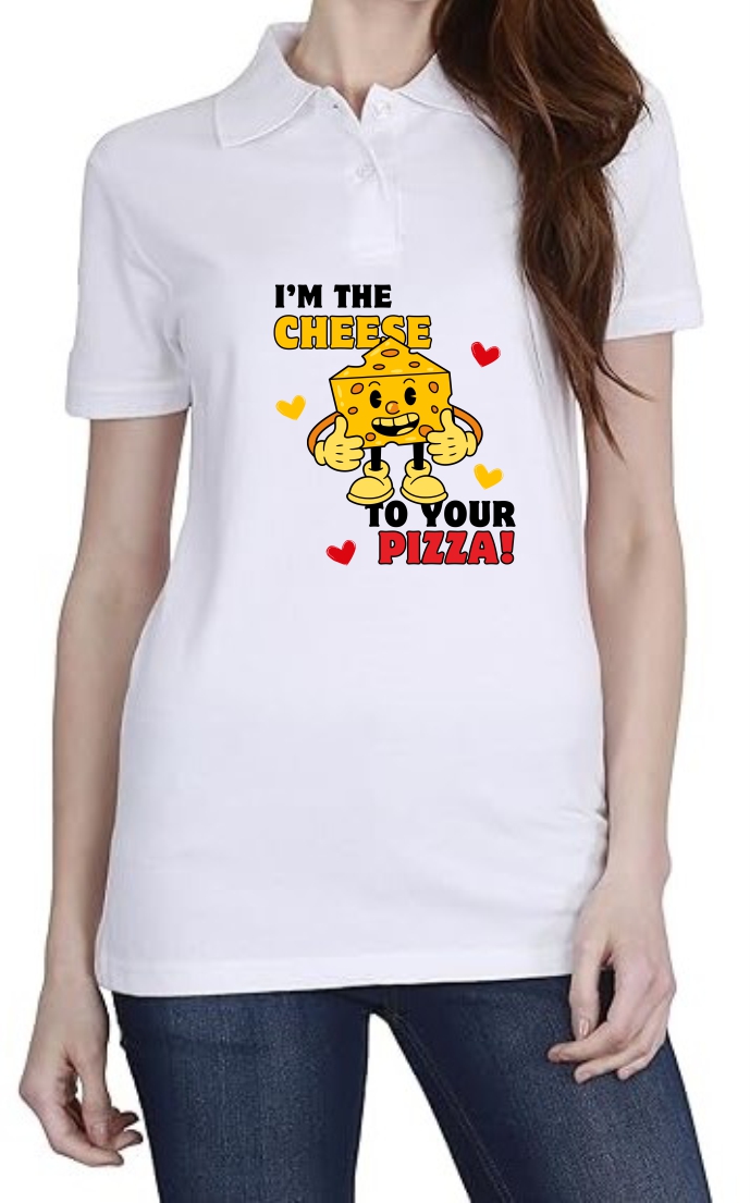 Cheese to Pizza1 Polo Women White T-Shirt